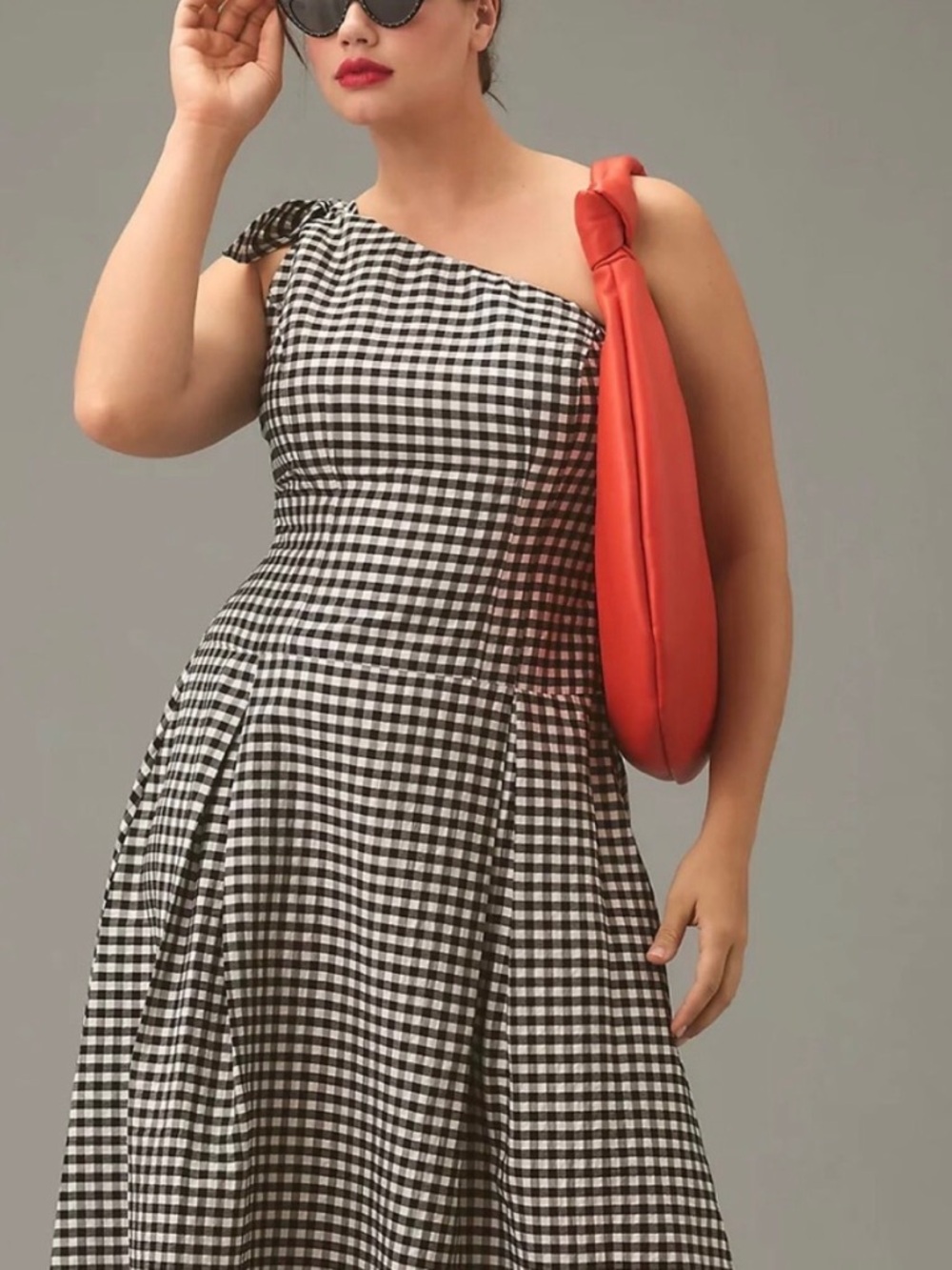 Anthropologie One Shoulder Black & White Gingham Dress Small NWT - Picture 3 of 12